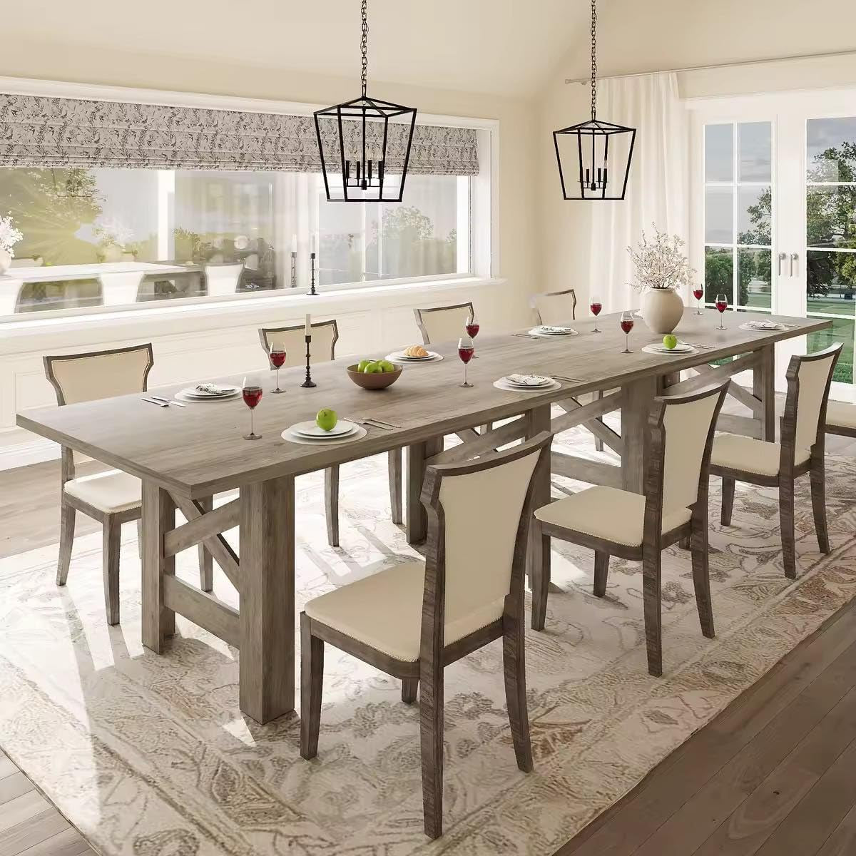 Rustic Gray Solid Wood Long Rectangular Dining Table