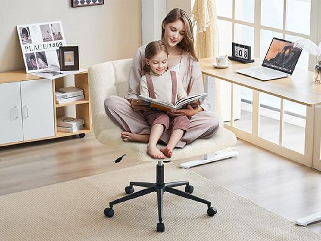 Swivel Faux Fur Armless Desk Chair With Wheels Height Adjustable