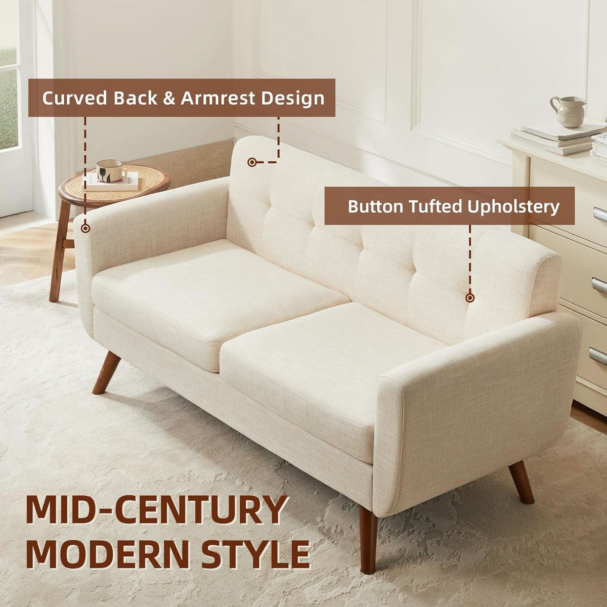Modern Compact Beige Loveseat For Small Living Rooms