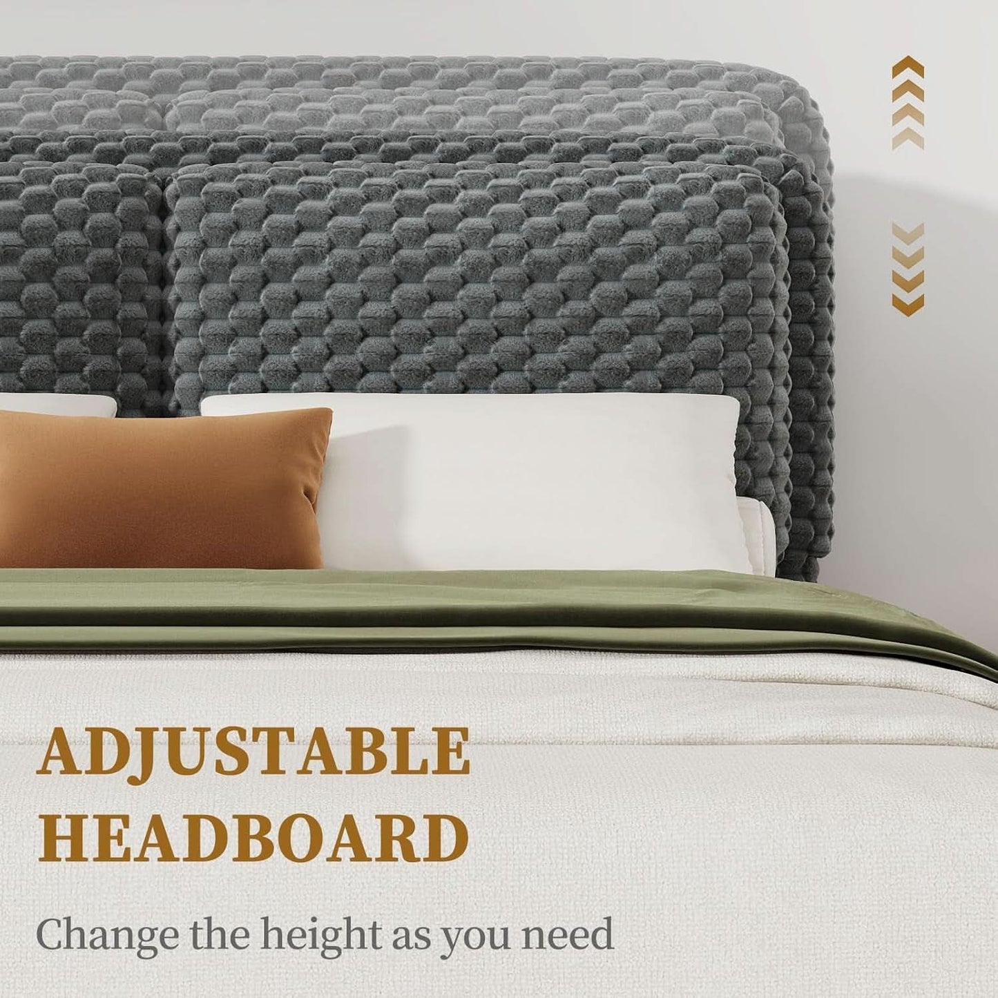 Queen Size Grey Corduroy Upholstered Bed Framework