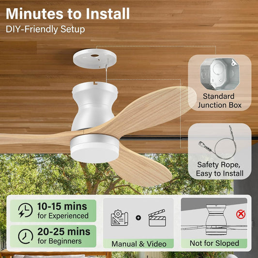 Contemporary 42 Inch Wooden Intelligent Ceiling Fan