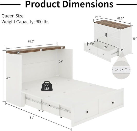 Queen Murphy Bed Featuring Integrated USB Charging