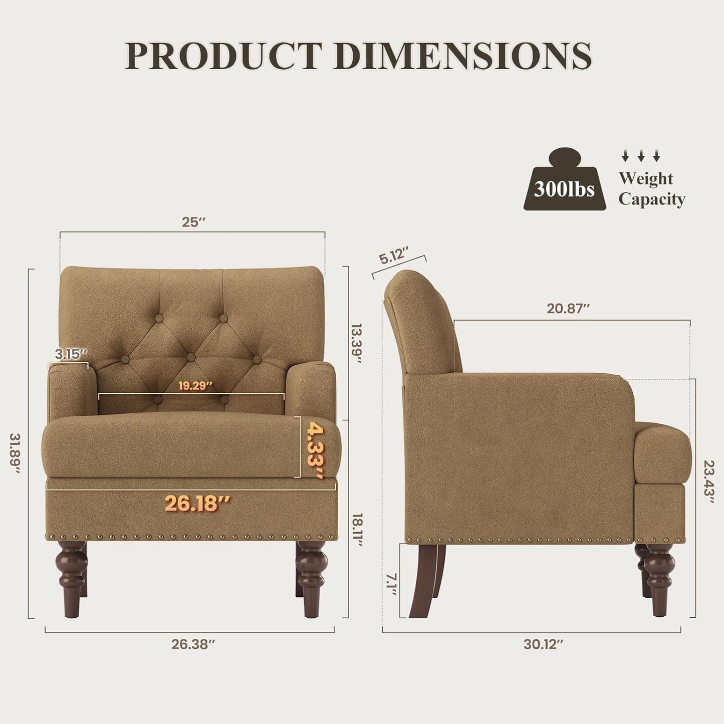 Brown Upholstered Accent Chair With Thick Cushions