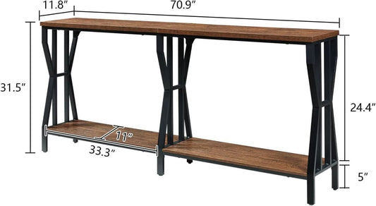 Sofa Console Table 70.9 Inch Industrial Grade Brown