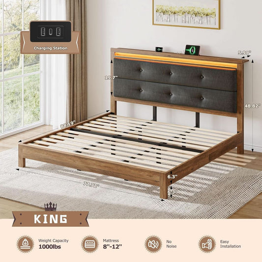 King Size Bed Frame With Integrated Charging Station