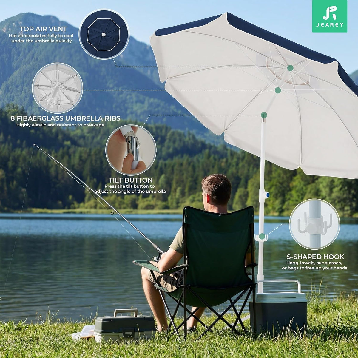 6.5ft Navy Sun Shade Umbrella Outdoor Portable Stand