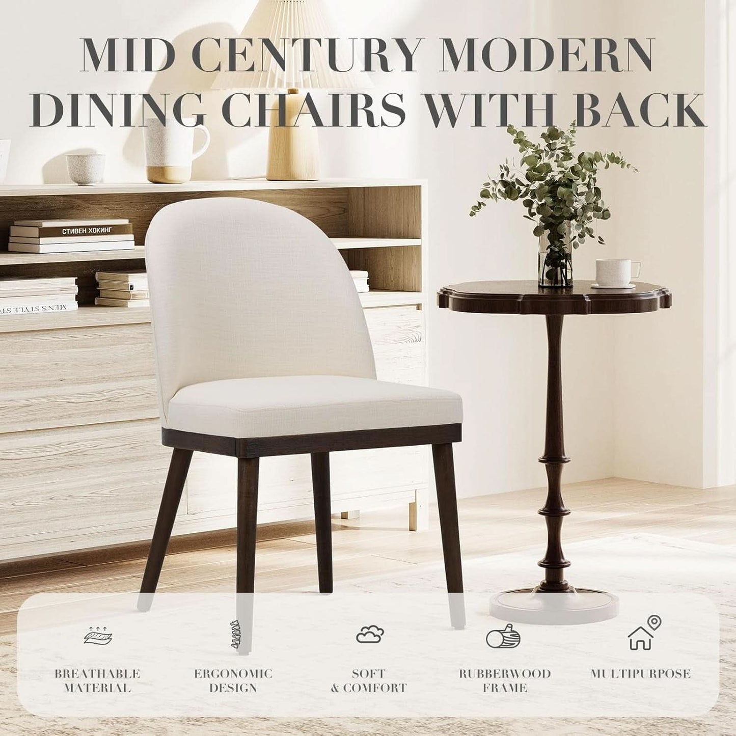 Beige Upholstered Dining Chairs Featuring Wood Frame