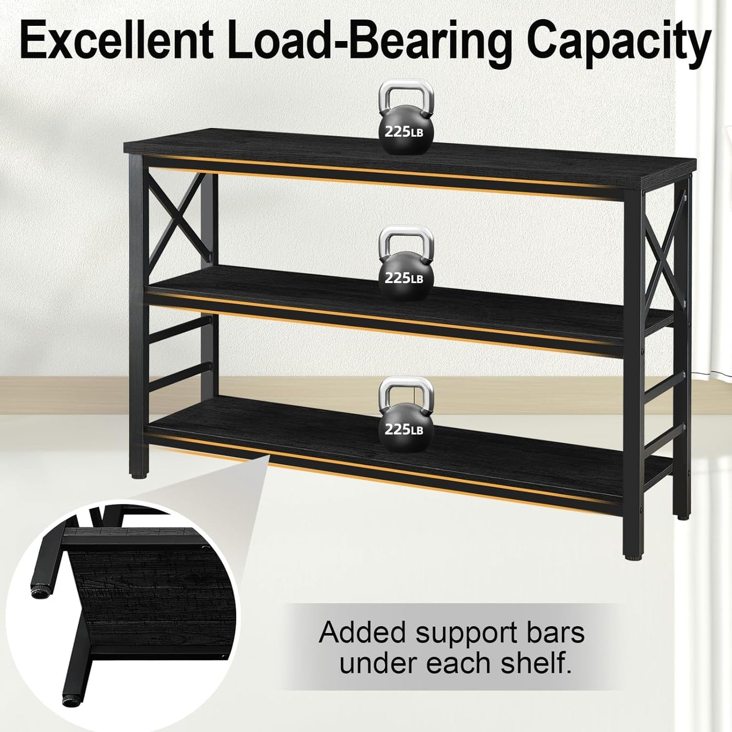 Black 47 Inch Industrial Grade Sofa Table Storage Space