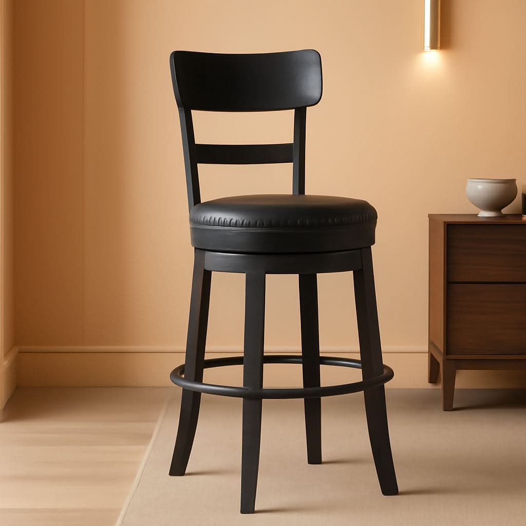 Valebeck 30.38 Black Upholstered Pub Height Swivel Barstool