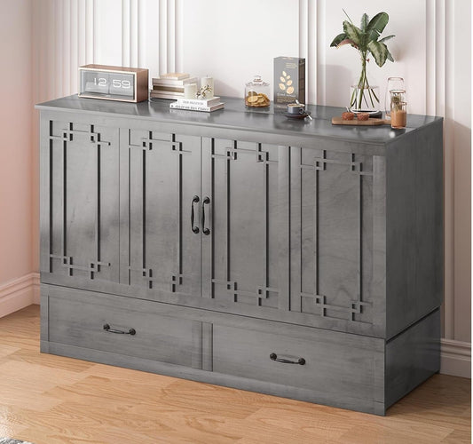 Queen Murphy Cabinet Bed With Hidden Storage Drawer-1