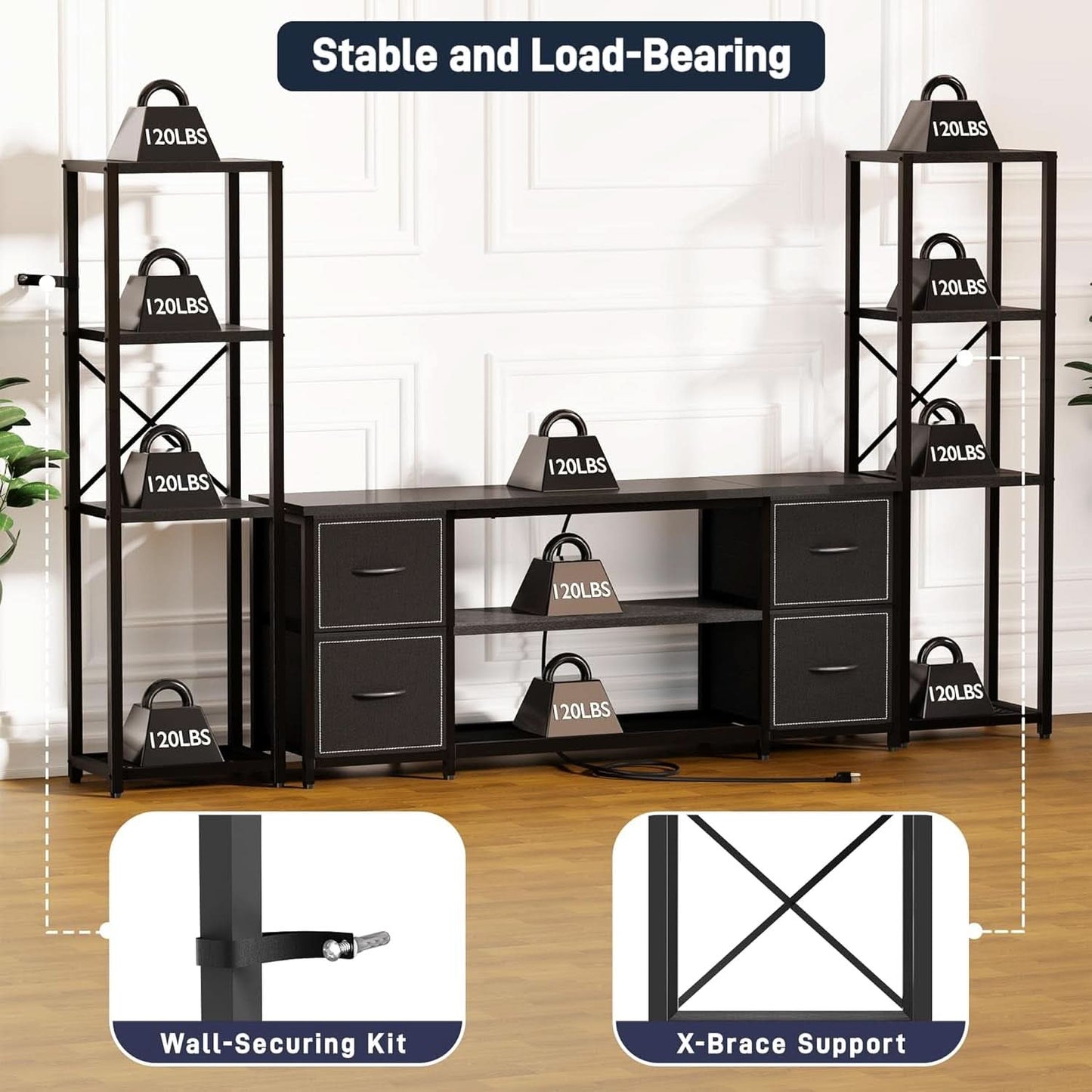 LED TV Stand 60 Inch Wide Display With USB Charging Contem porary-4
