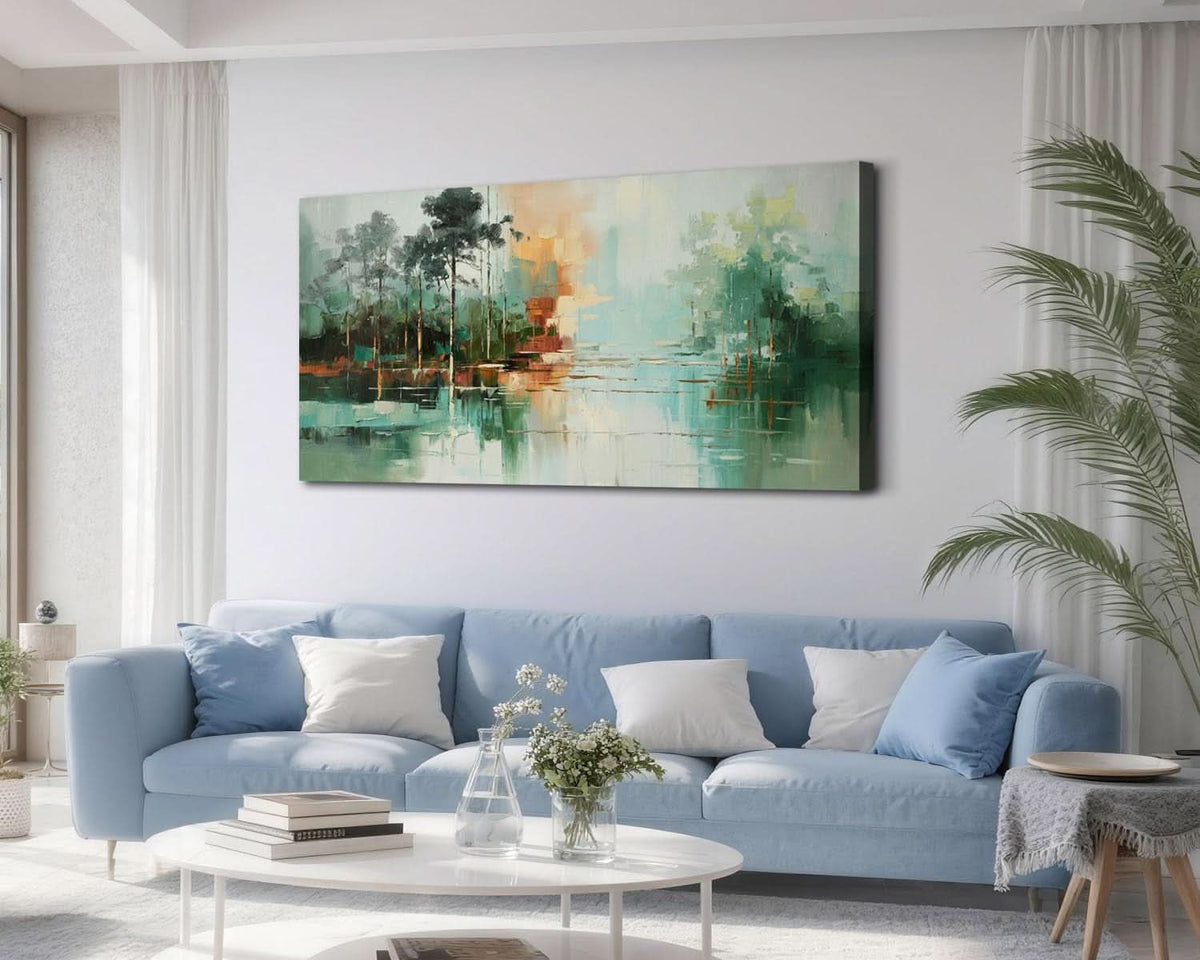 Teal Green Landscape Canvas Wall Art 58x29
