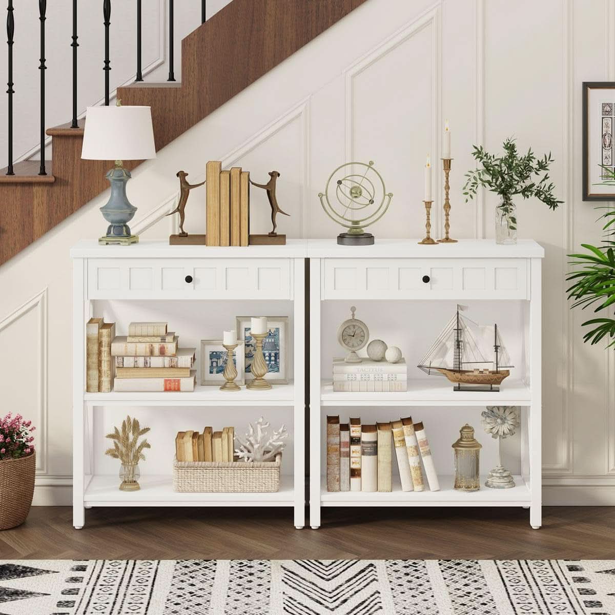 Bookcase With Drawer In White Oak Finish For Living Room-4
