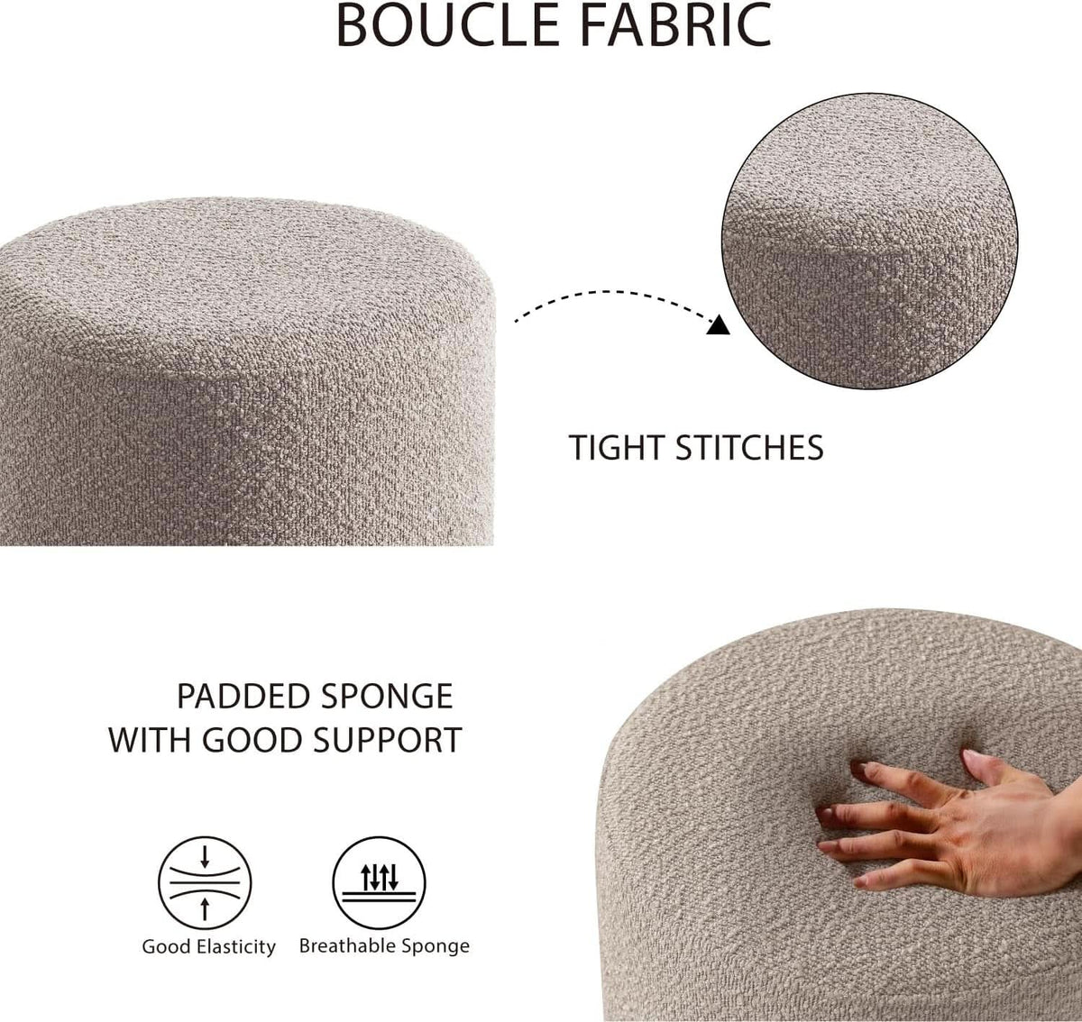 Round Ottoman With Upholstered Cushioned Vanity Stool