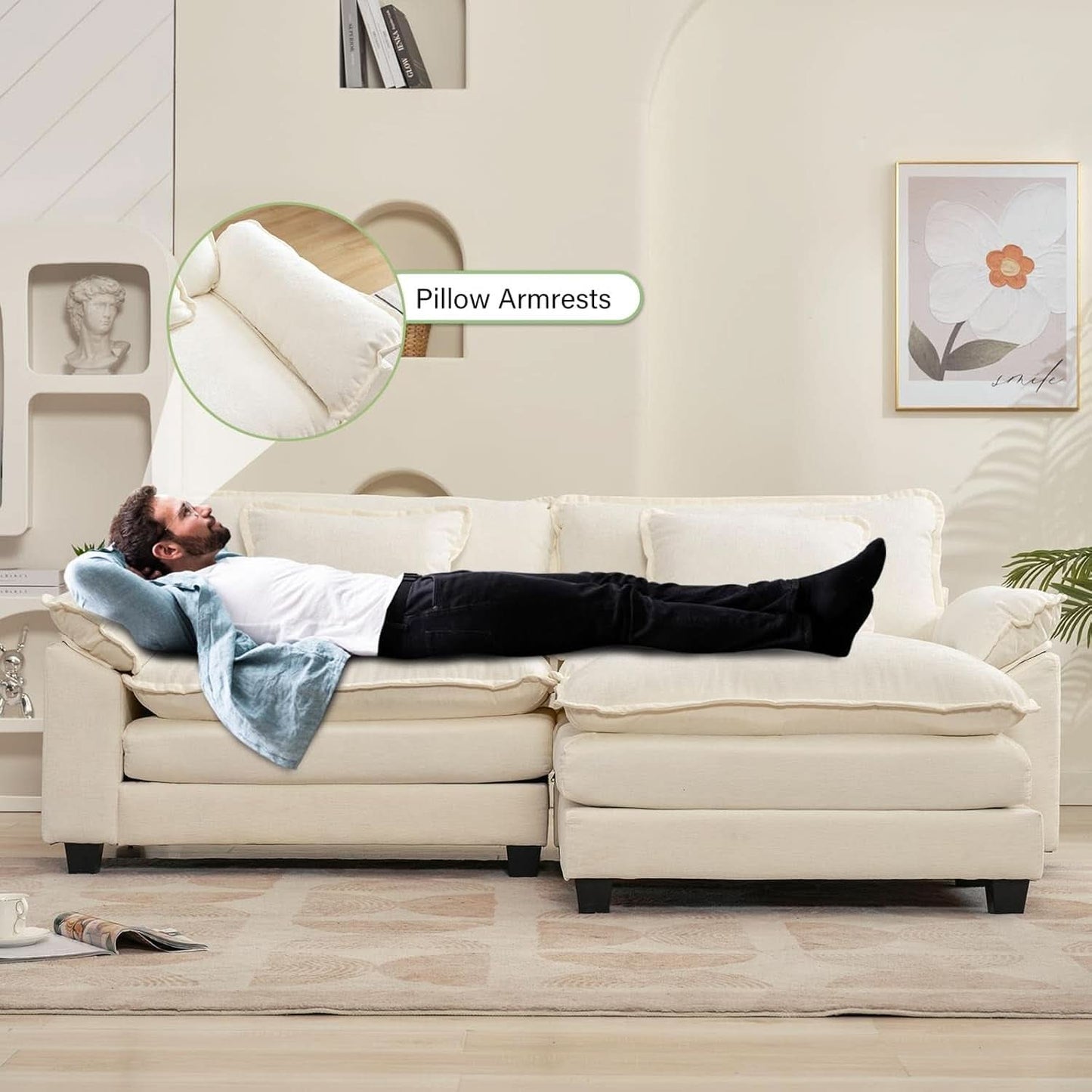 Comfy Cloud Couch Modular Sofa with Ottoman and Pillows-4