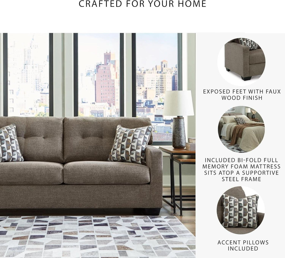 Contemporary Espresso Full Size Sofa Sleeper MemoryFoam