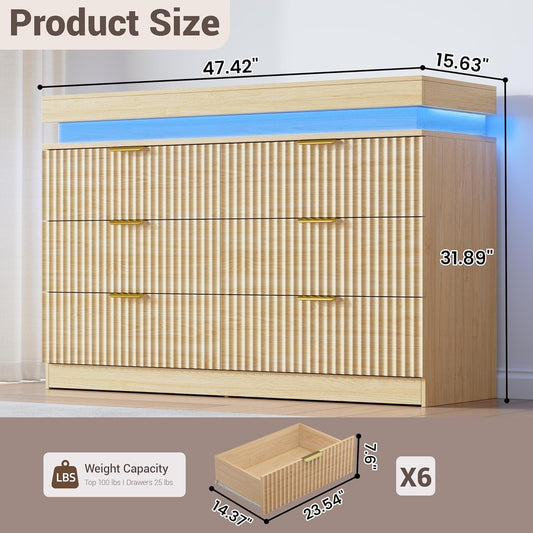 Oak Dresser Six Drawer With Integrated RGB LED Illumination