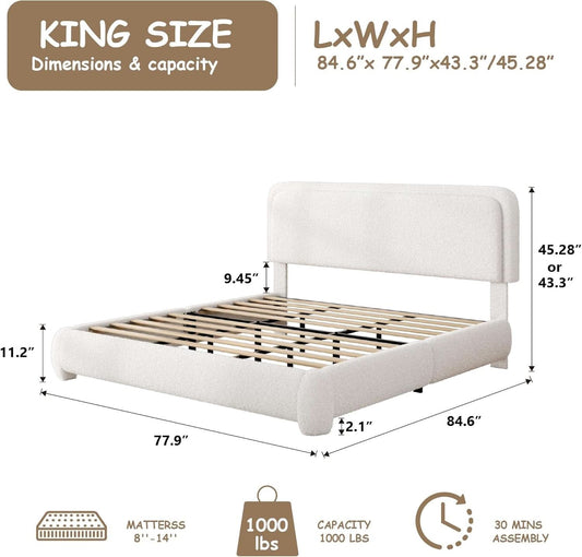 King Boucle Snow White Height Adjustable Platform Bed