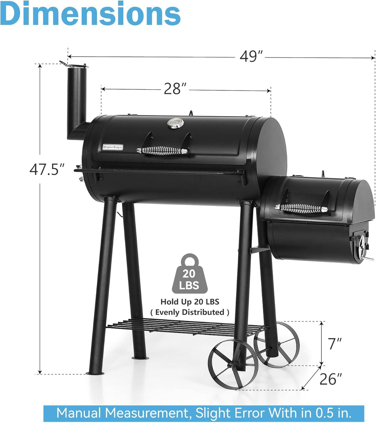 Offset Barrel Smoker Charcoal Grill 28Inch Outdoor