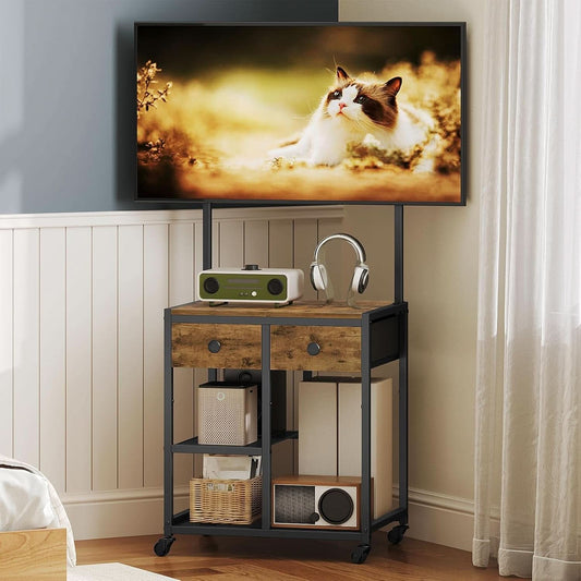 Rustic Brown Entertainment TV Stand Featuring Casters