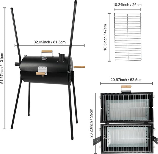 Portable Charcoal Grill With Thermometer Dual Sided