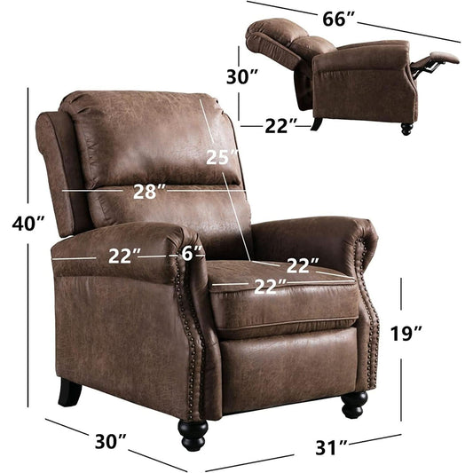 Pushback Recliner Chair Leather Rivet Decoration Chocolate