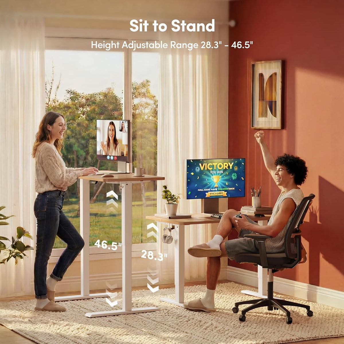 Electric Standing Desk 48x24 Inches Adjustable White