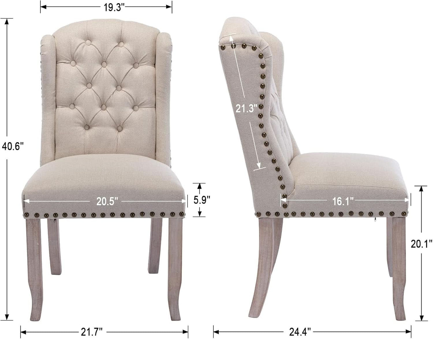 Beige Linen Tufted Wingback Upholstered Dining Chairs