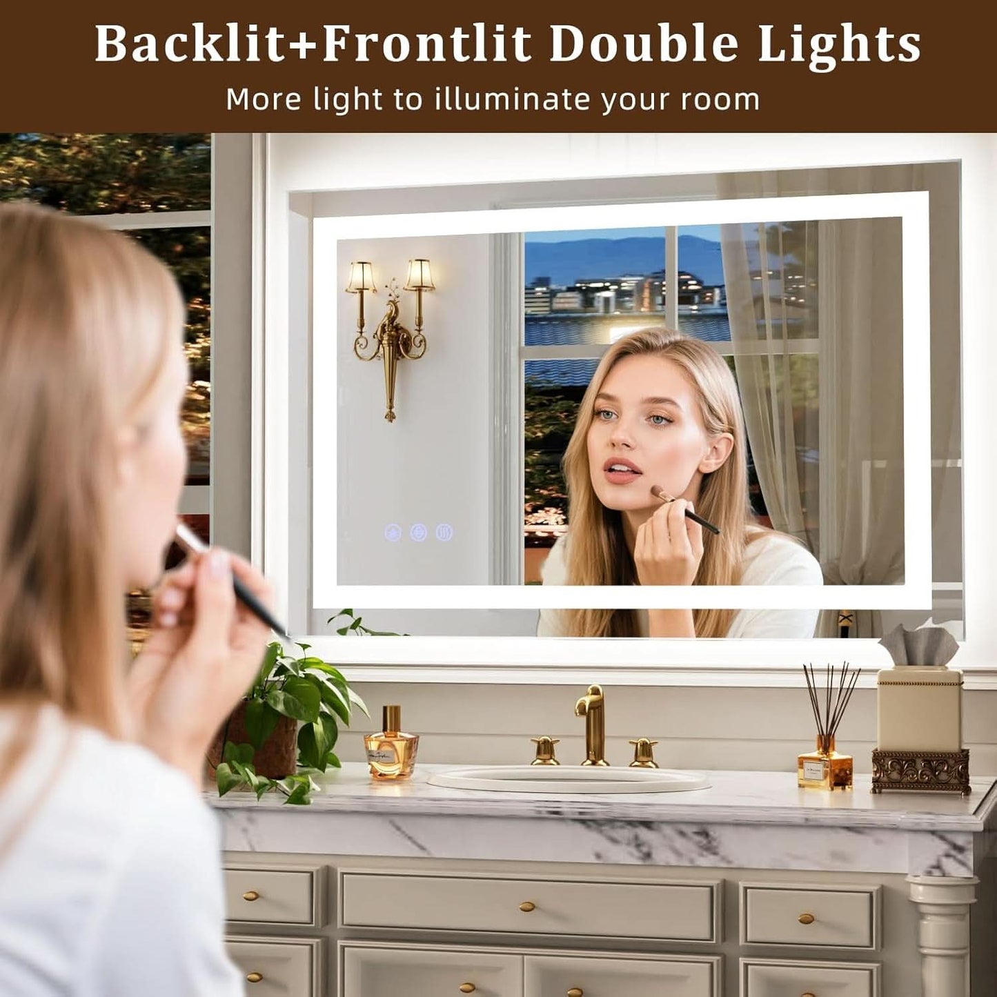 LED Wall Mounted Mirror 40x30 Antifogging Dimmable