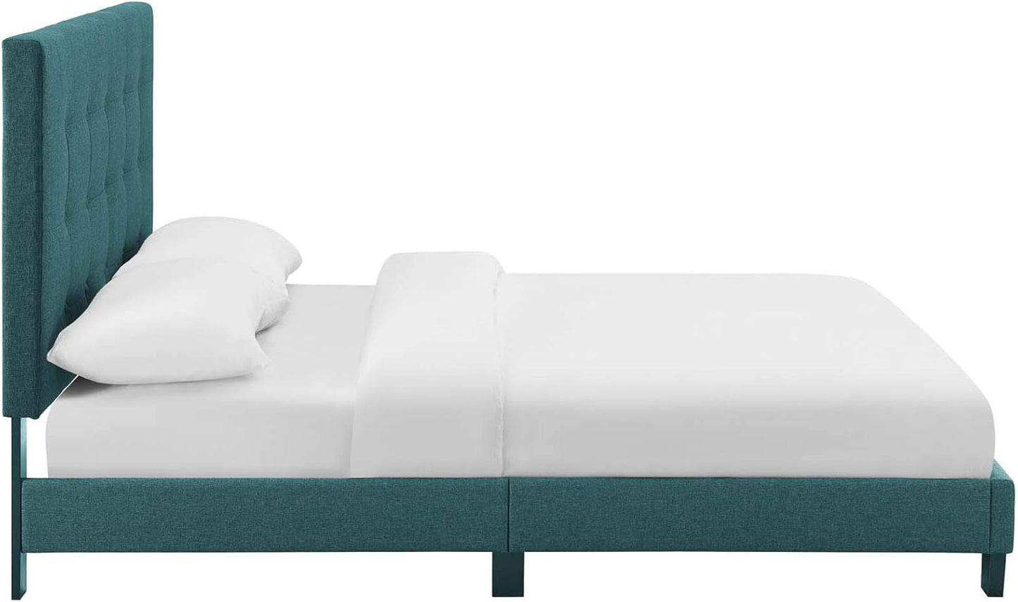 Queen Platform Tufted Upholstered Bed Teal Velvet Texture