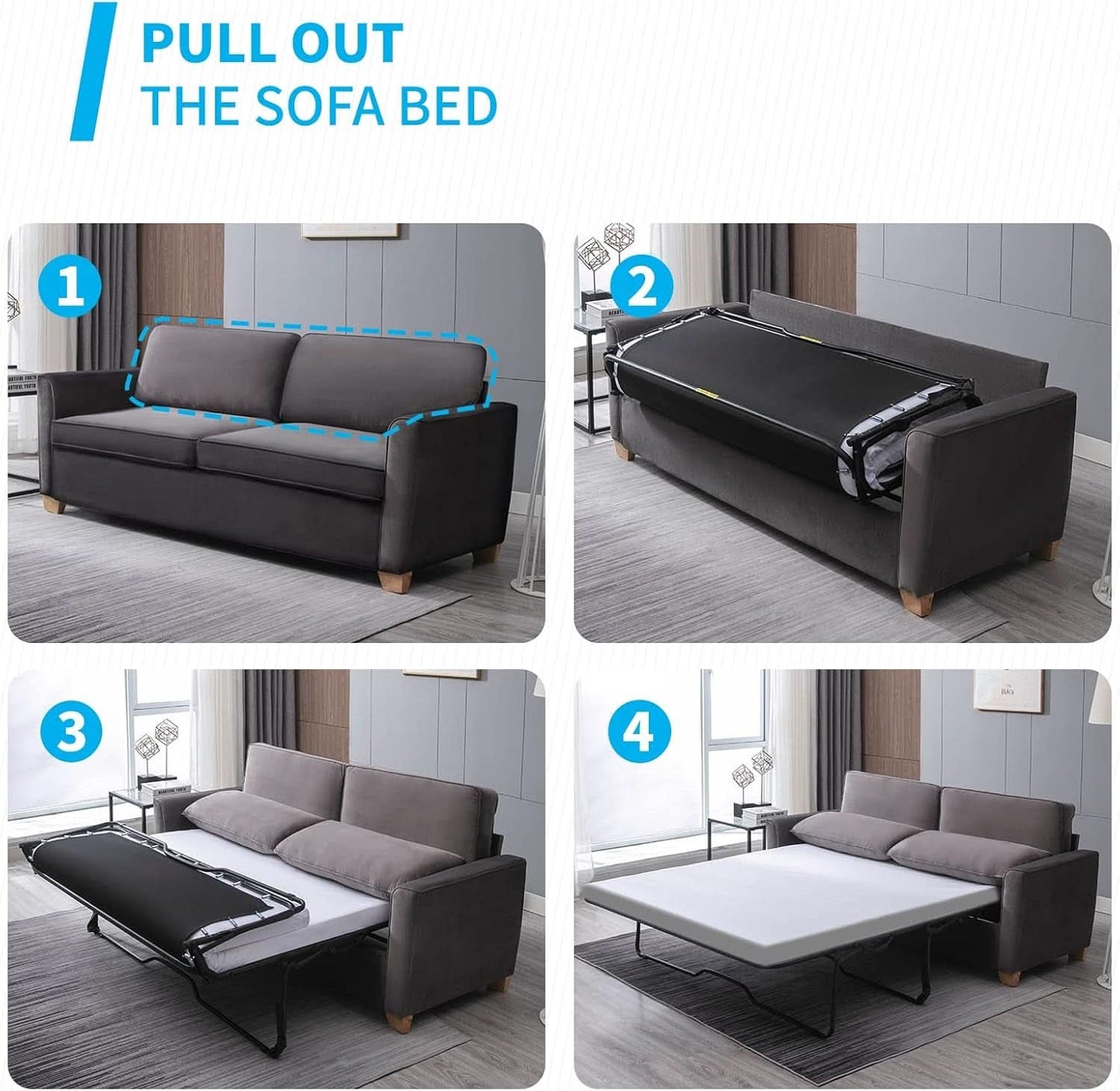 Queen Size Sleeper Sofa Bed DarkSlateGrey StainResistant