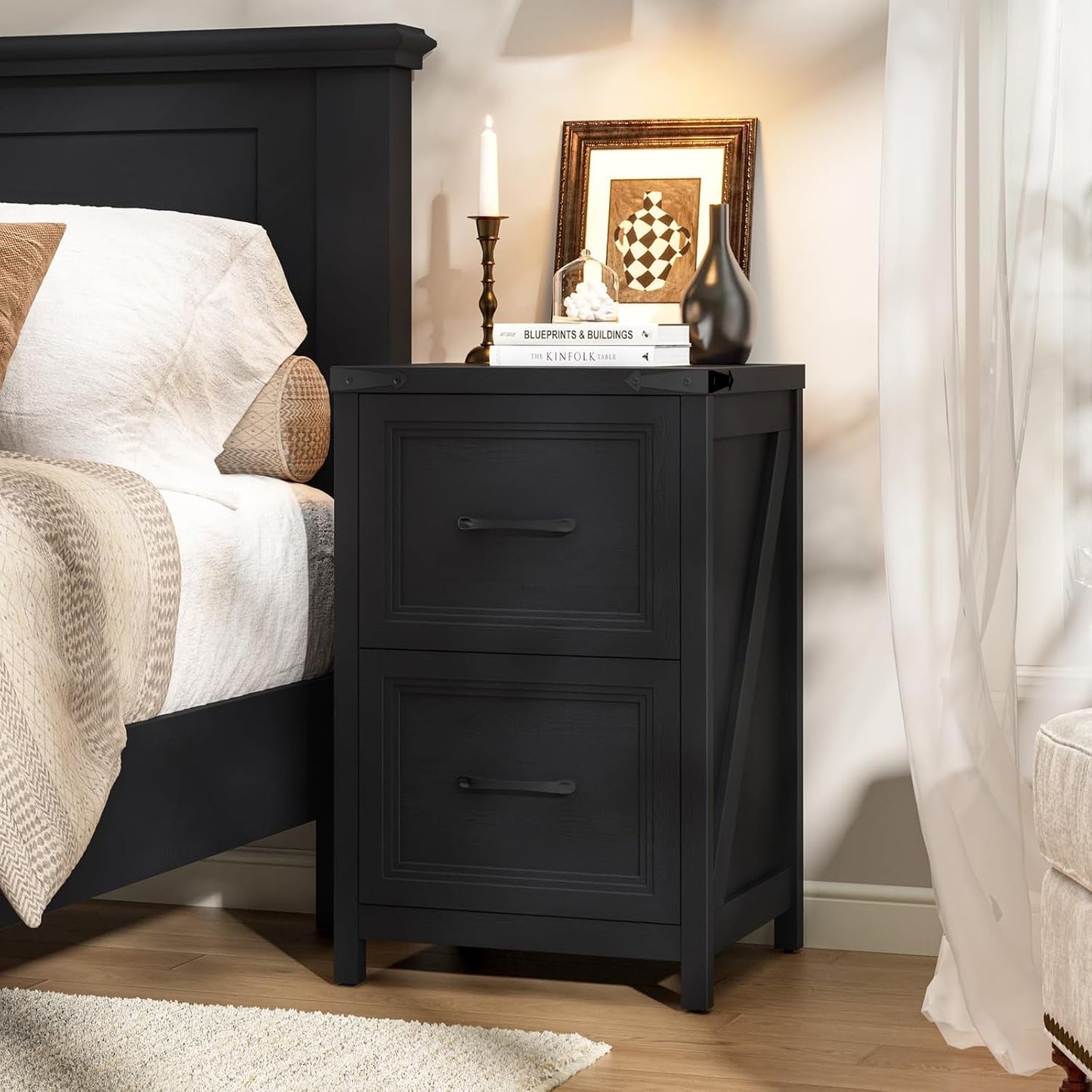 Black Farmhouse Vertical Adjustable File Cabinet Drawer