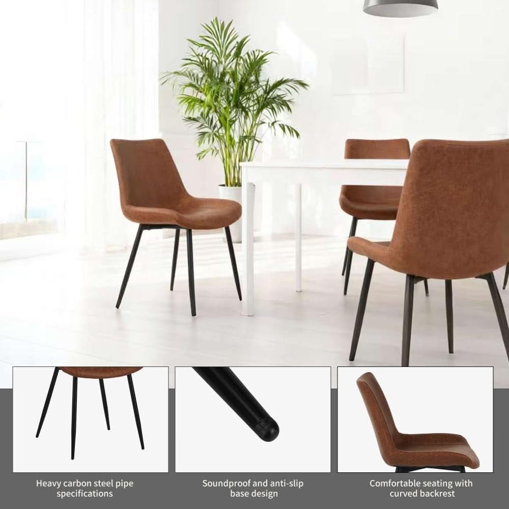 Brown Polyurethane Leather Dining Chairs Quadruple Set