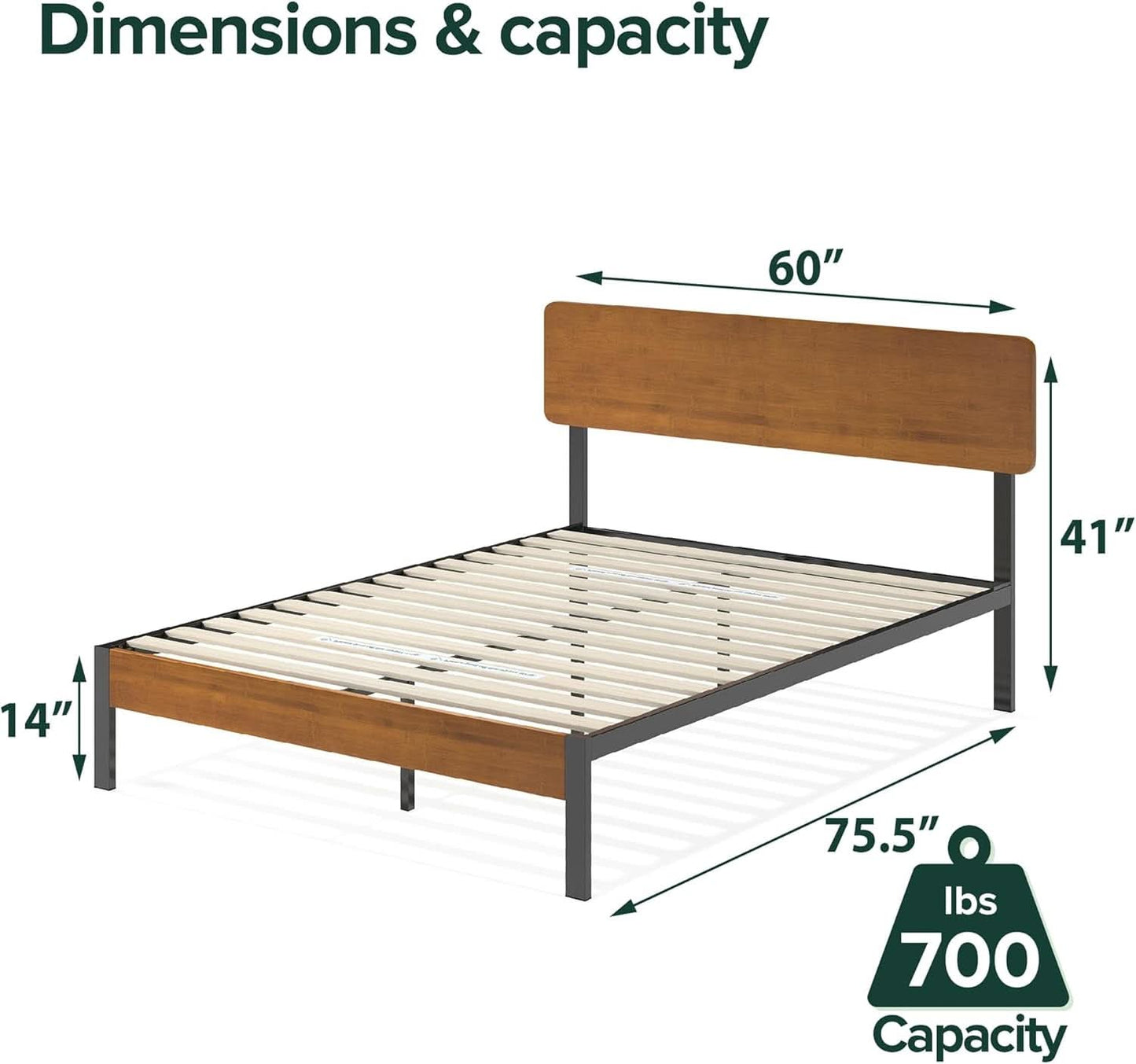 Full Size Platform Bed Frame Sustainable Bamboo Slats