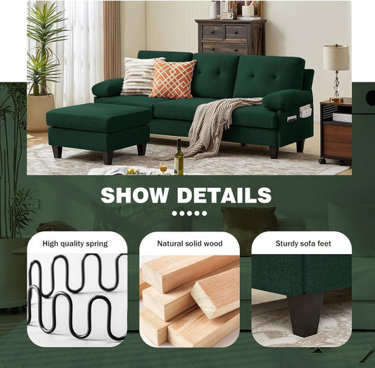 Eighty Six Inch Green Sectional Sofa Living Room Set