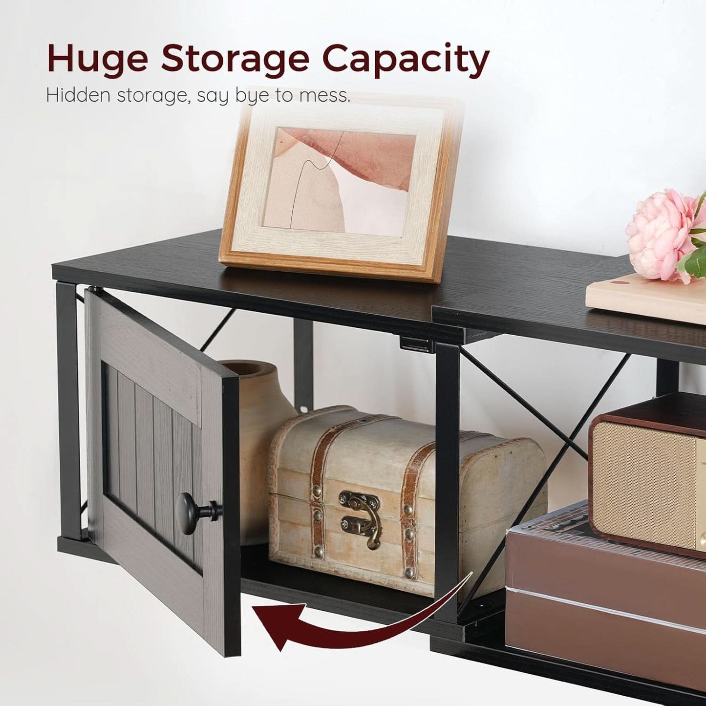 Black Floating TV Stand With Integrated Power Outlet USB