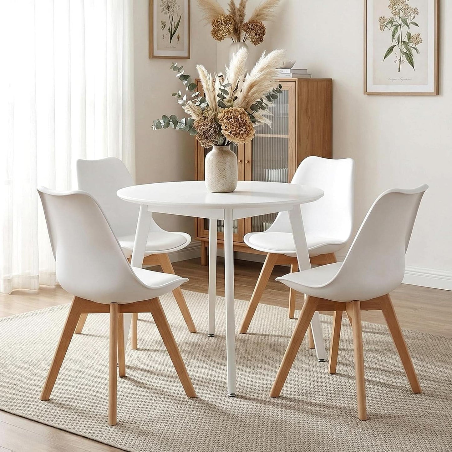 Mid Century Modern White Upholstered Dining Chairs