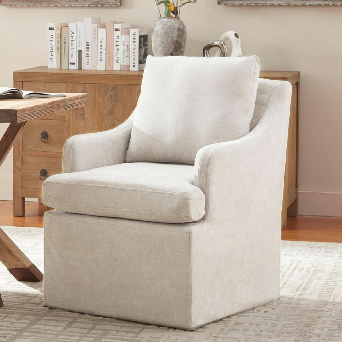 Beige Upholstered Dining Chairs With Silent Casters