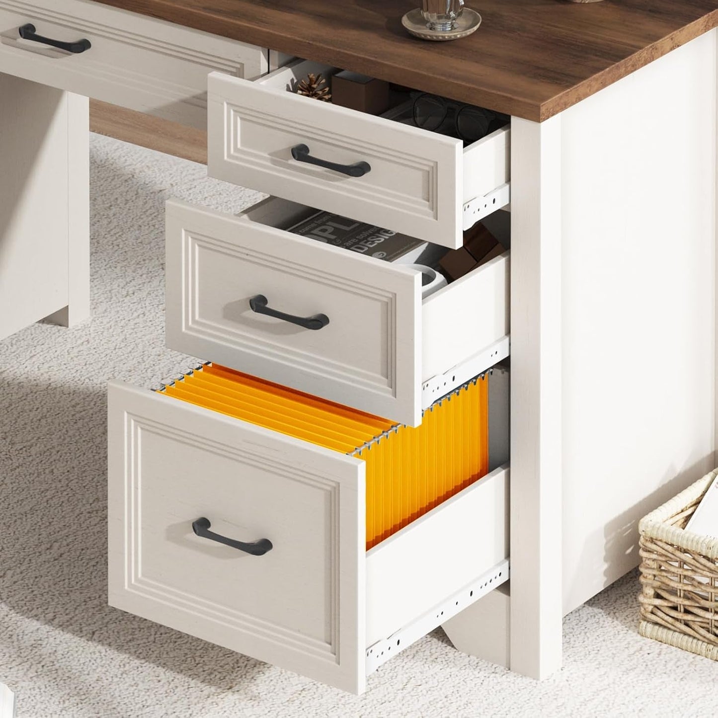 Farmhouse Executive Desk With Generous Drawers White