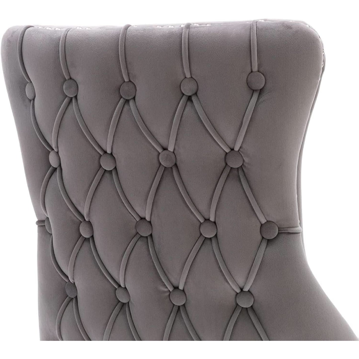 Set Of 2 Light Gray Velvet Tufted Wingback Dining Chairs Nailhead