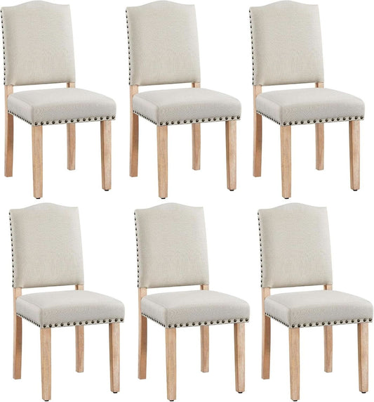 Beige Upholstered Dining Chairs With Nailhead Trim