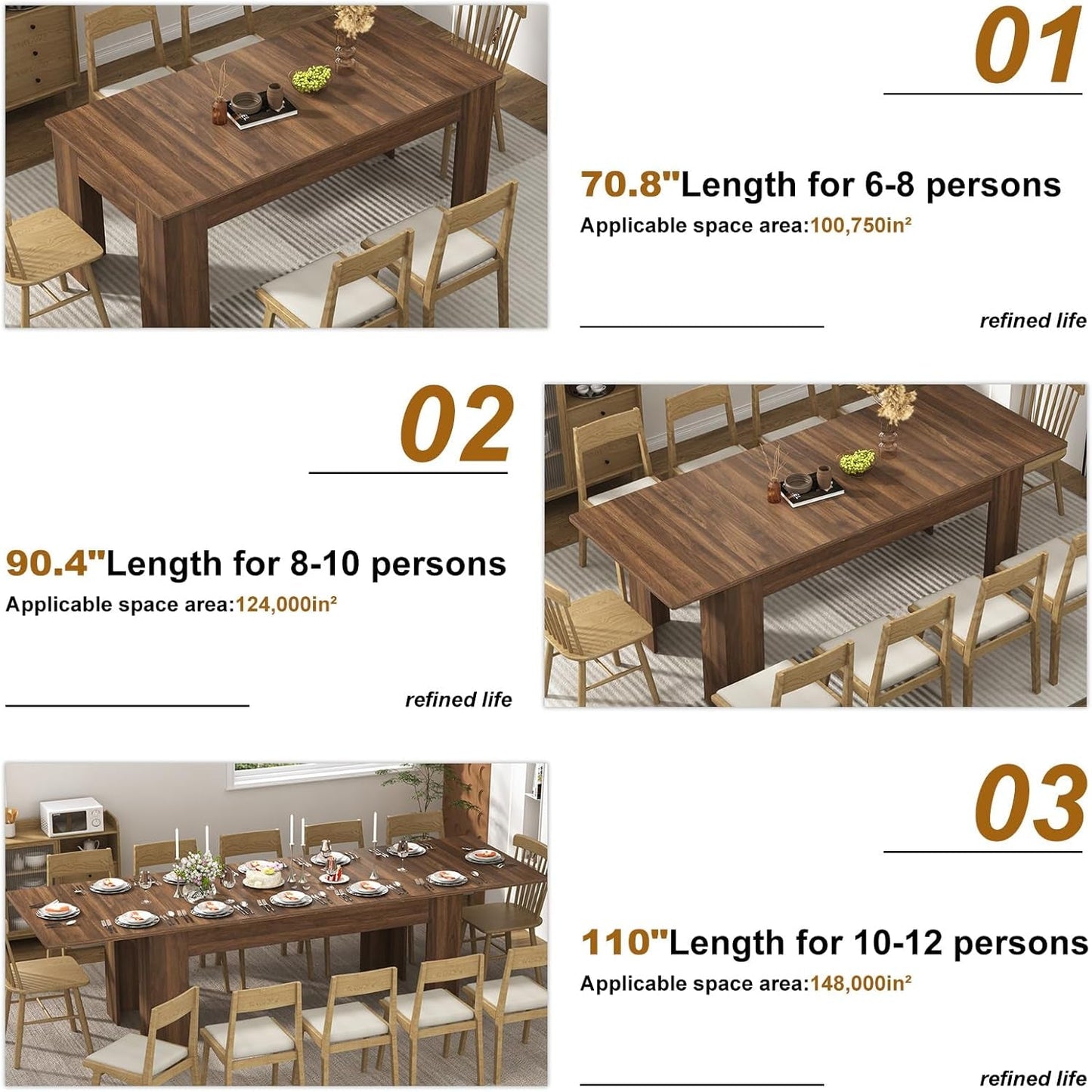 Extendable Walnut Engineered Wood Dining Table For Six