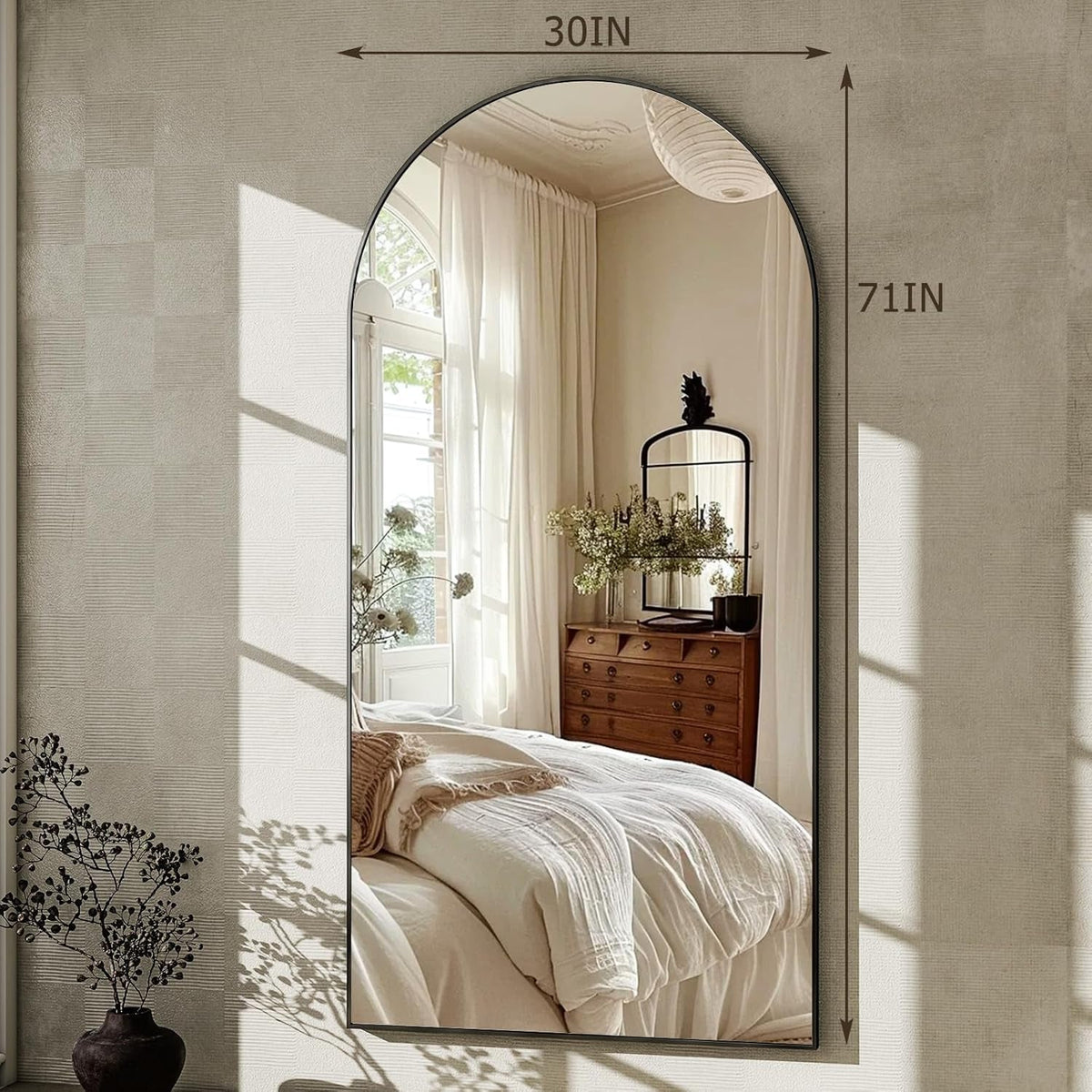 Arched Architectural Mirror 71Inch Aluminum Alloy Black