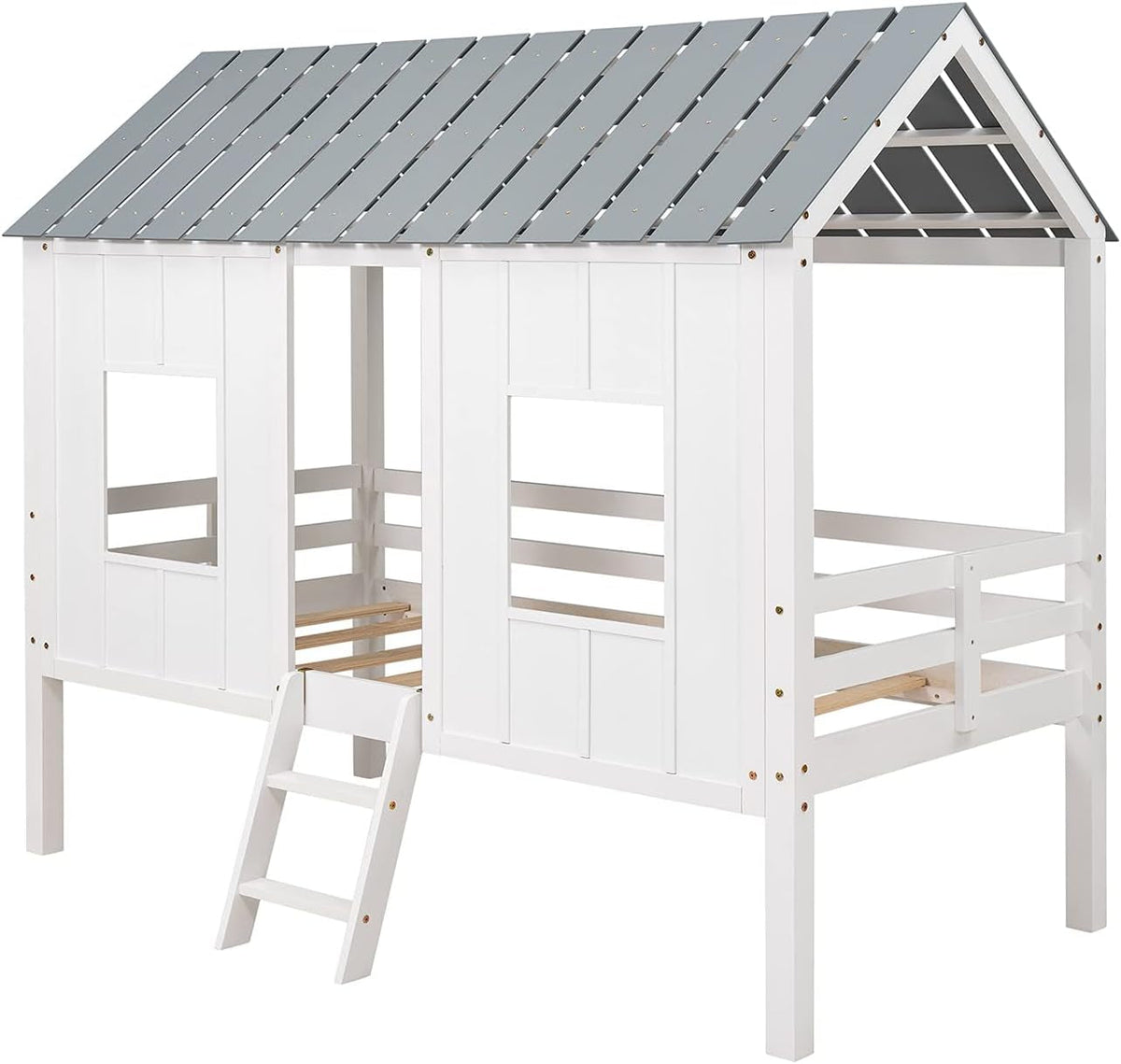 Twin Size White Loft Bed With Windows