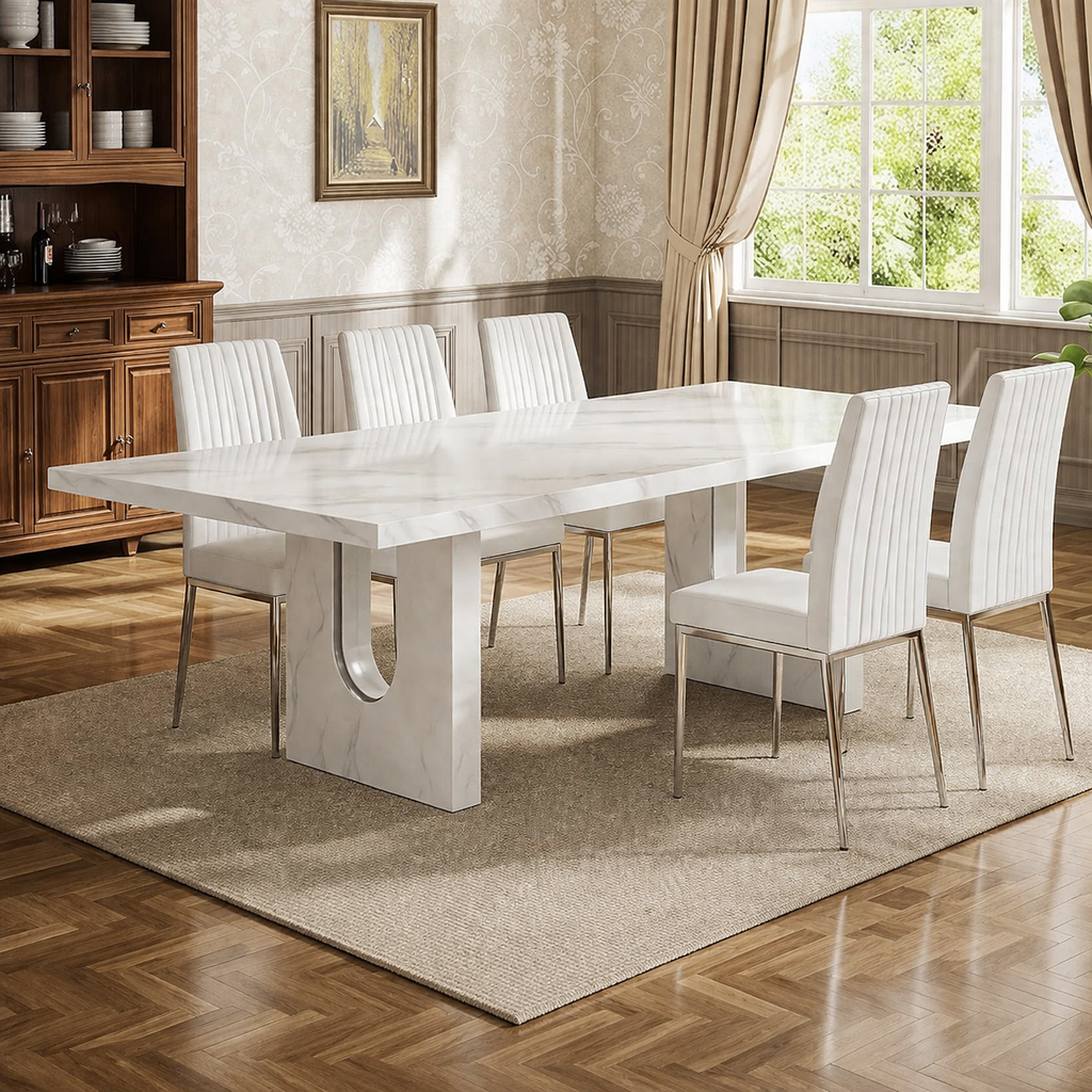 94 Inch Premium Quality PU Leather Dining Table Set Chairs