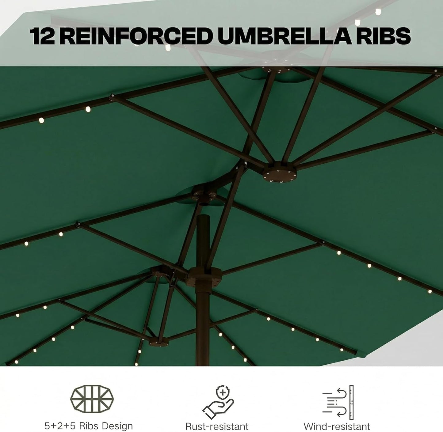 15 Foot Solar LED Double Sided Outdoor Umbrella With Base