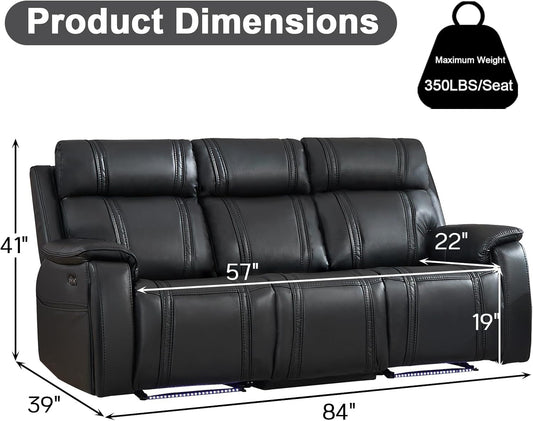 Black Leather Ambient Lighting Power Recliner Sofa