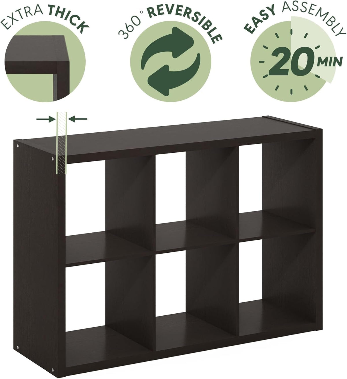Six Cube Reversible Bookcase With Black Oak Finishes