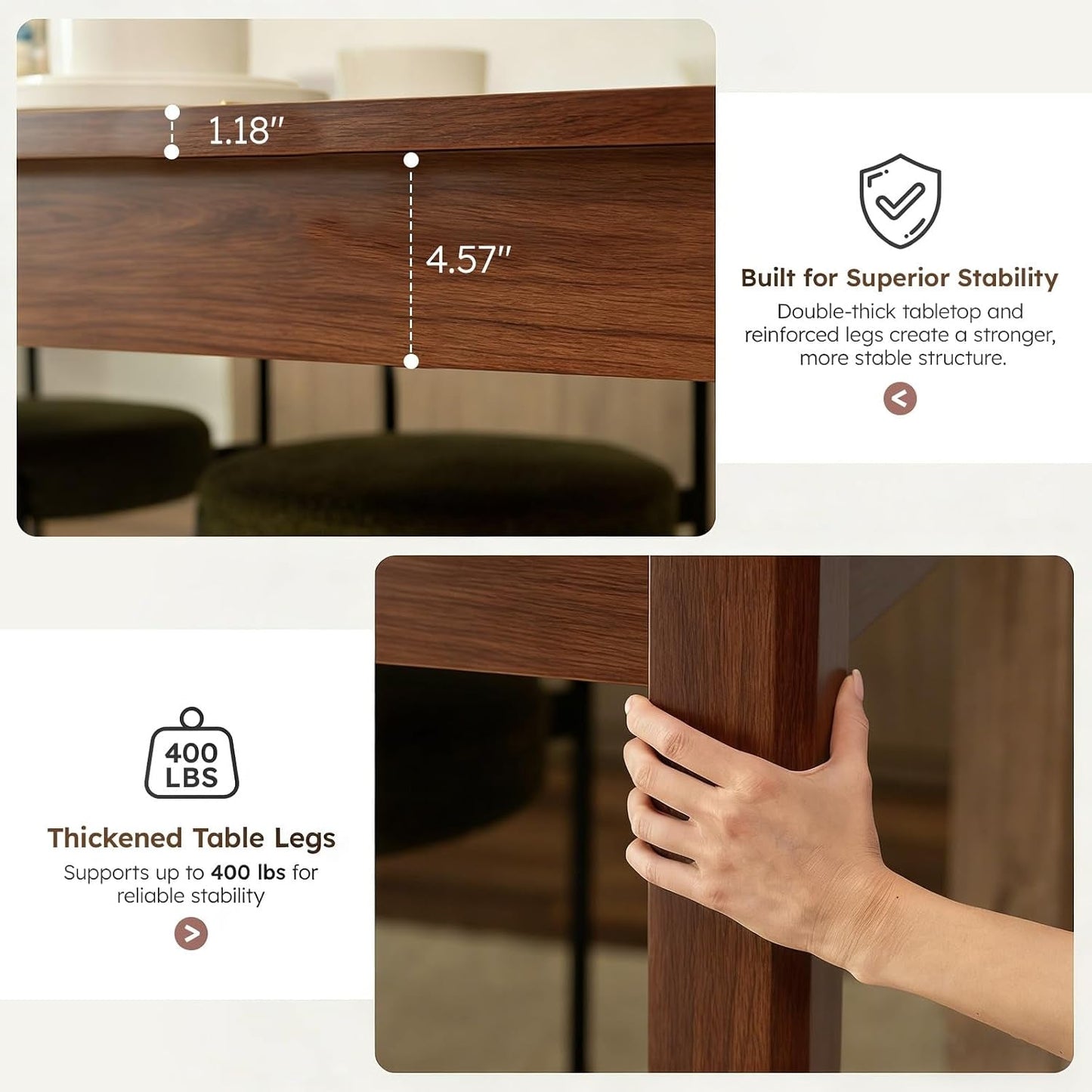 Large Walnut Wood Rectangular Farmhouse Dining Table