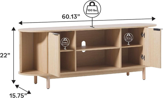 Sixty FiveInch Curved Premium Coastal Oak Finish TV Stand